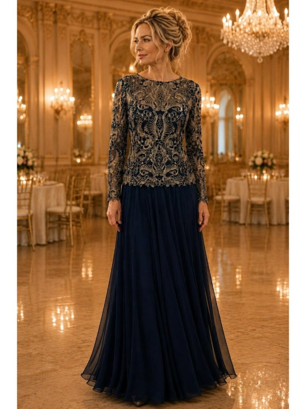 NEW Tadashi Shoji Gold-toned Beaded Evening Maxi Floor- Length Gown Size 10